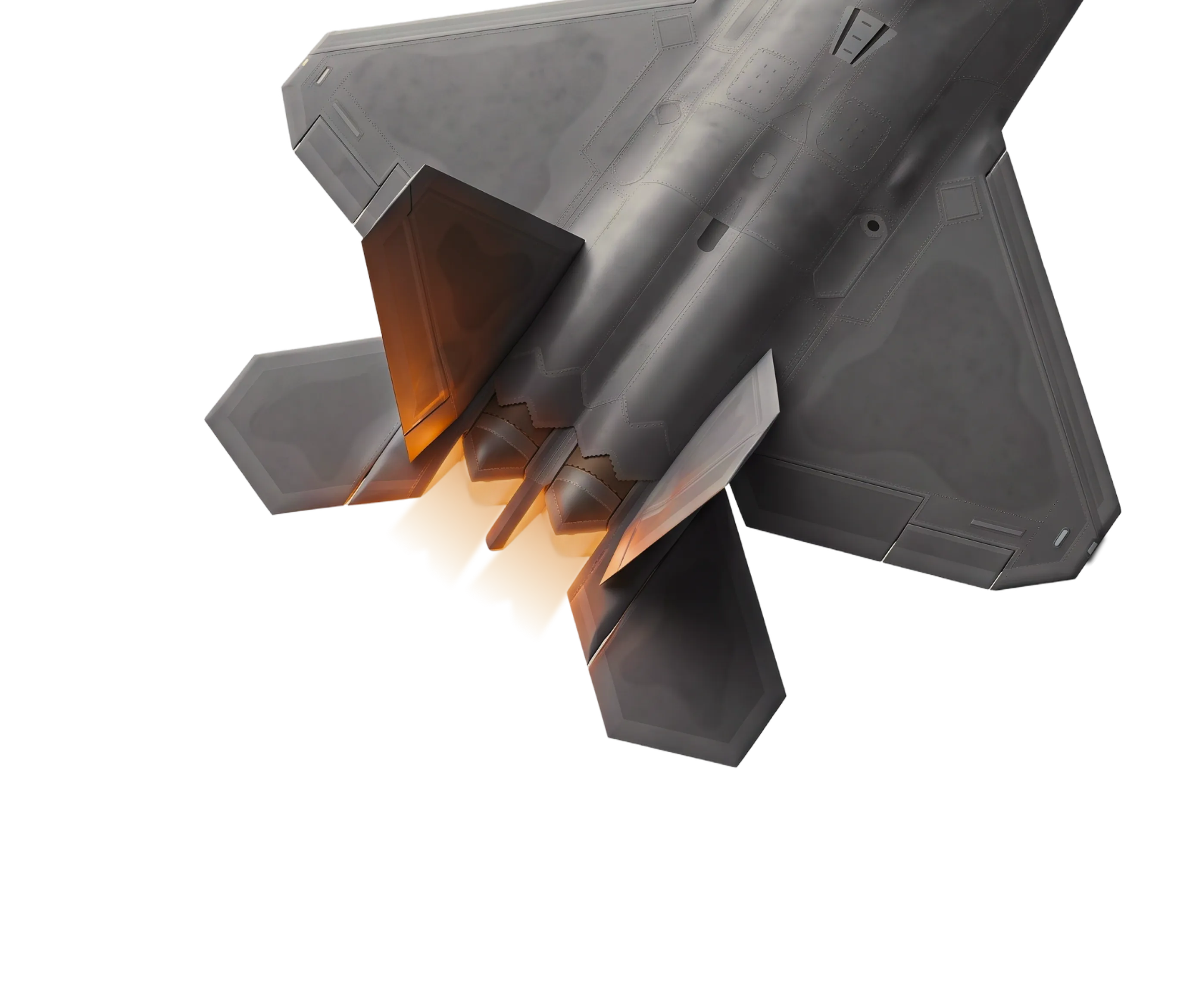 Underside of a military aircraft with an acoustic and electromagnetic signature panel highlighted